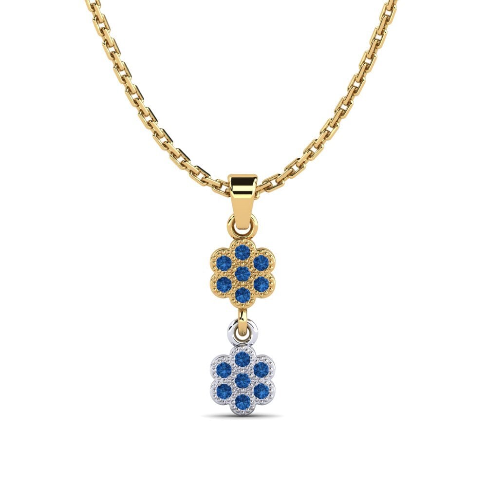 14k Oro Amarillo & Blanco Circonita Azul Oscuro Colgante de Mujer Hickshull