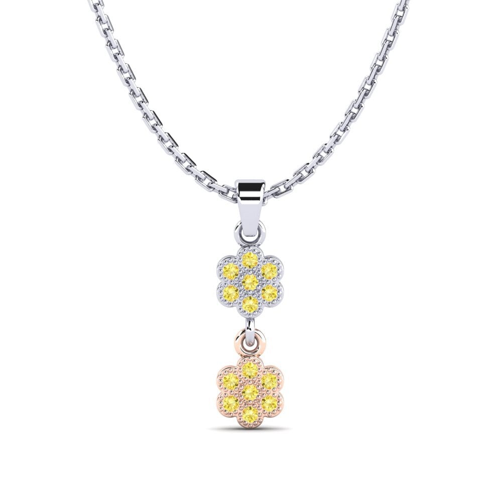 14k Oro Blanco & Rosa Zafiro amarillo Colgante de Mujer Hickshull