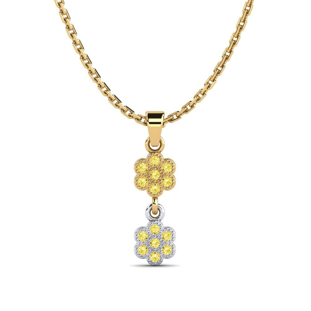 14k Oro Amarillo & Blanco Zafiro amarillo Colgante de Mujer Hickshull
