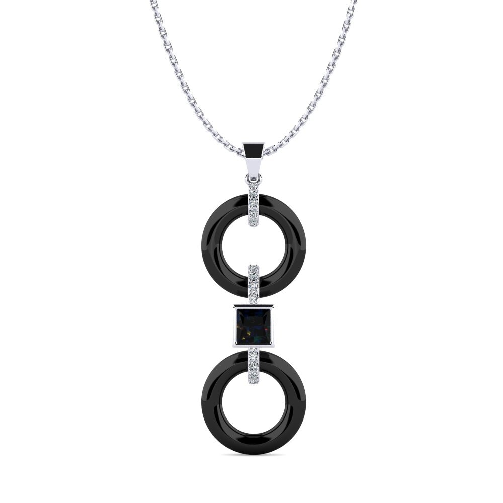 14ct White Gold Black Opal Women's Pendant Higham