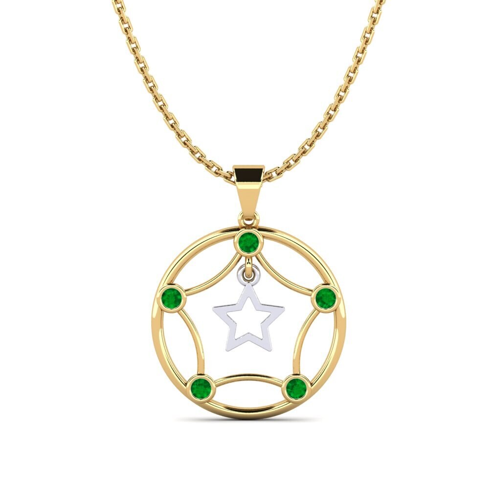 14k Oro Amarillo & Blanco Esmeralda Colgante de Mujer Highly