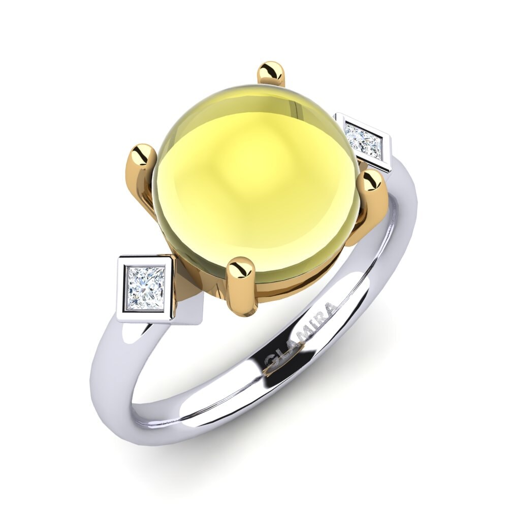 Or Blanc & Jaune 14k Topaze Citron Cabochon Bague Hildagarde
