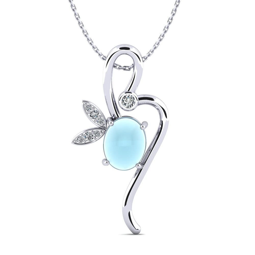 Platino 950 Aguamarina Cabujón Collar de Mujer Hildie