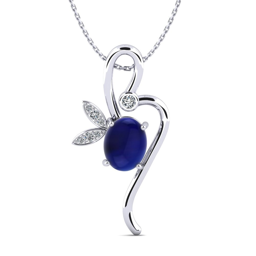 Platino 950 Zafiro Cabujón Collar de Mujer Hildie