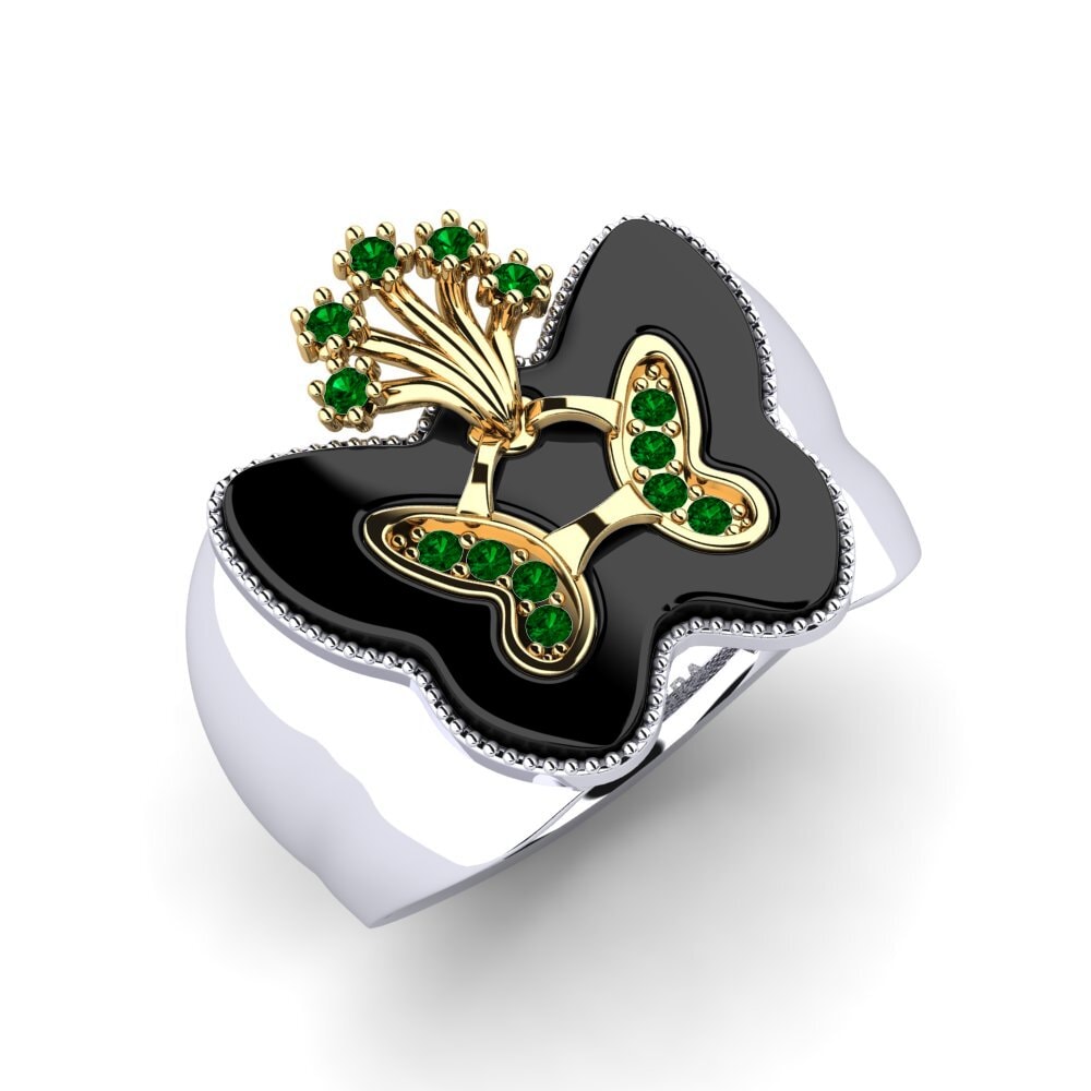 9ct White & Yellow Gold Green Zirconia Ring Hilley