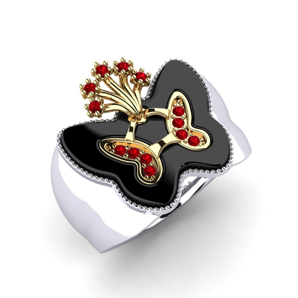 9ct White & Yellow Gold Red Zirconia Ring Hilley