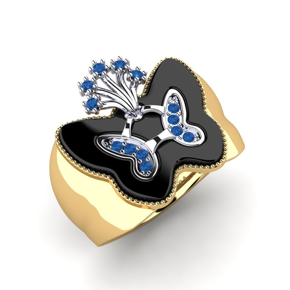 9ct Yellow & White Gold Dark Blue Zirconia Ring Hilley