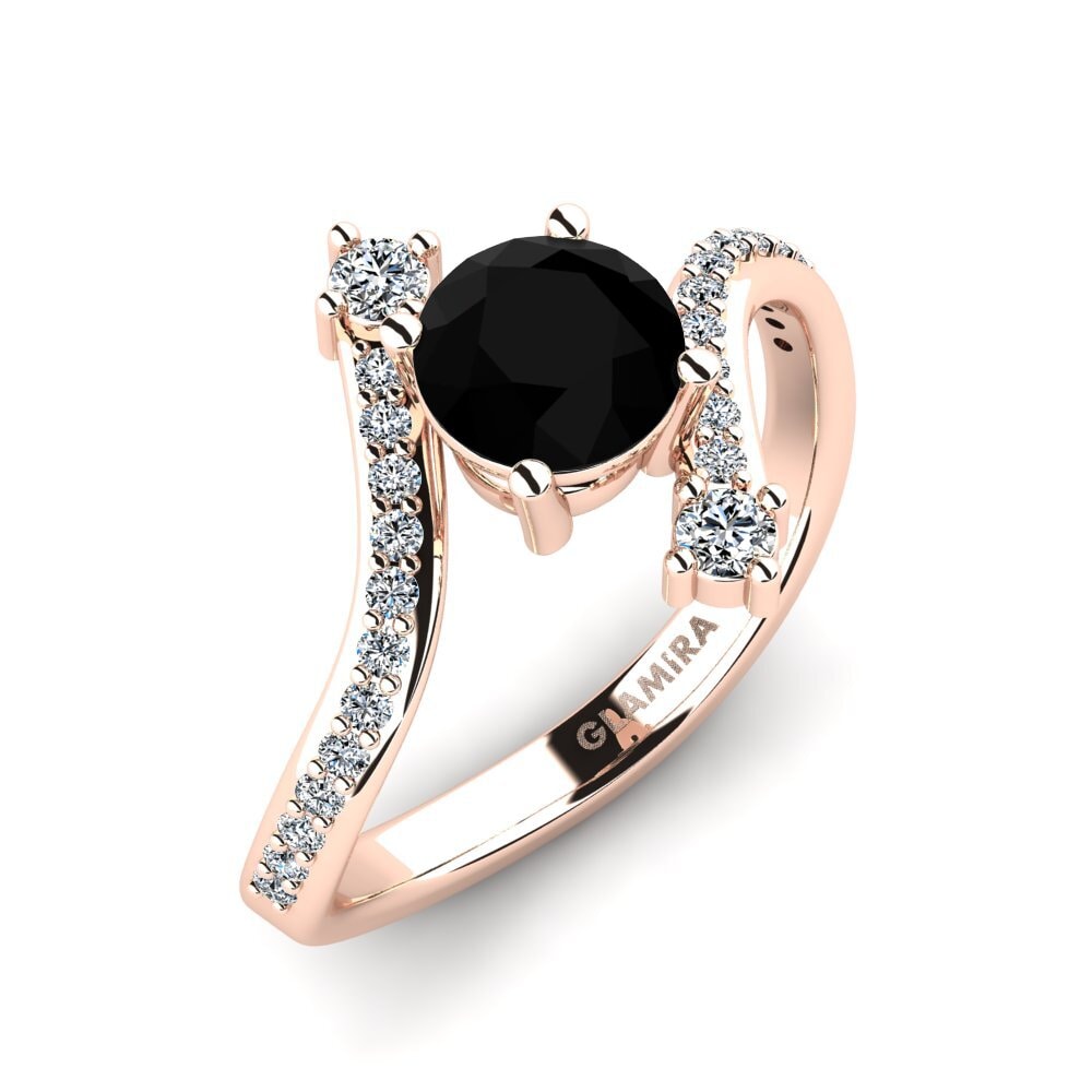 Oro Rosso 585 Diamante Nero Anello da donna Himawari
