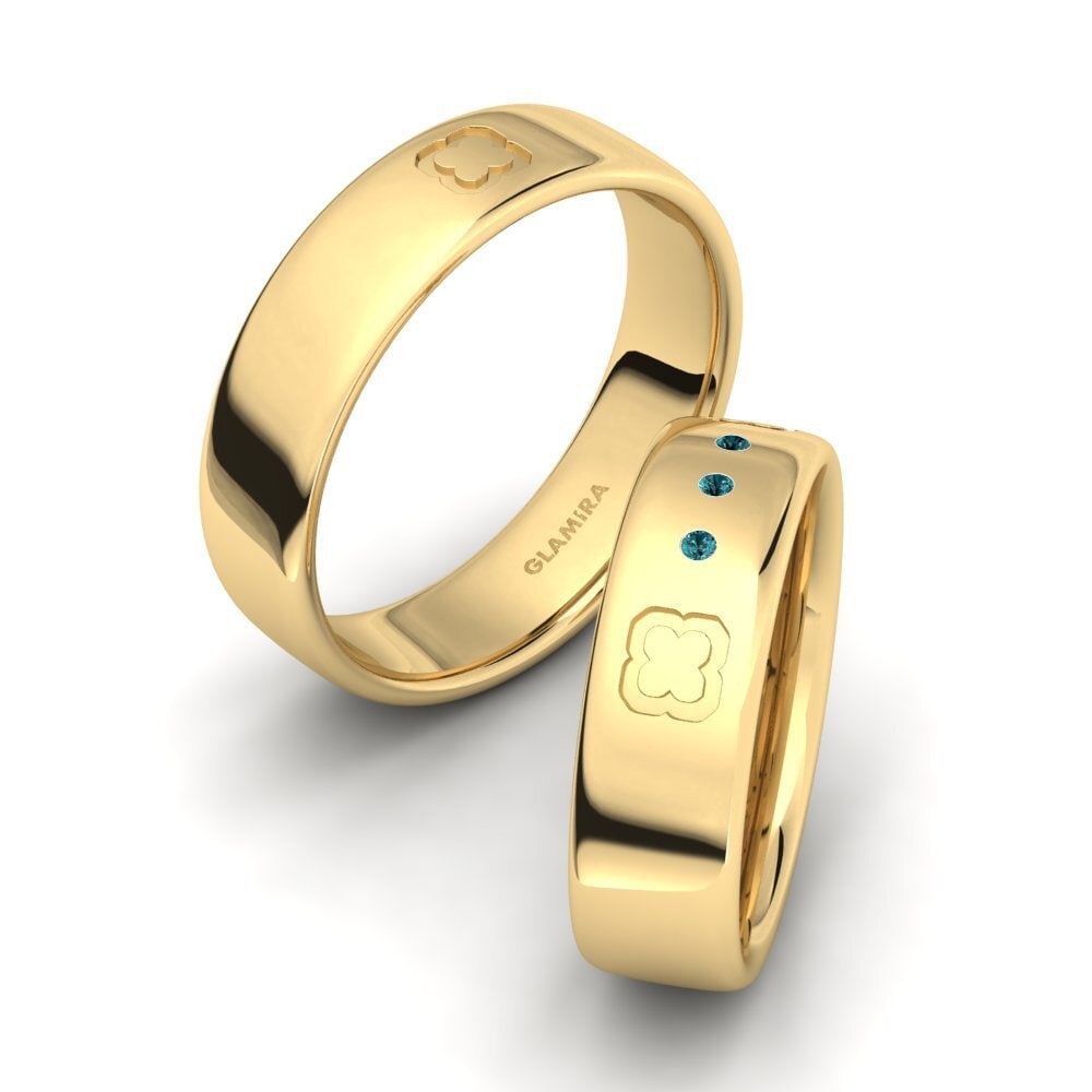 14k Oro Amarillo Diamante Azul Anillo Himonyo SET