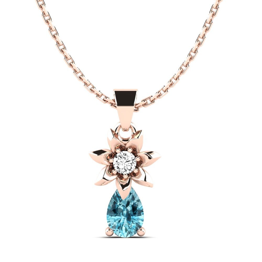 14k Oro Rosa Circón Azul Colgante de Mujer Hitty