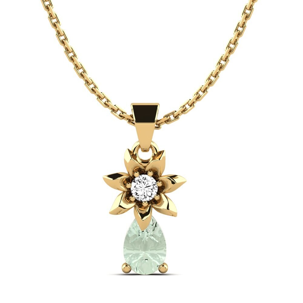 14k Oro Amarillo Amatista verde Colgante de Mujer Hitty