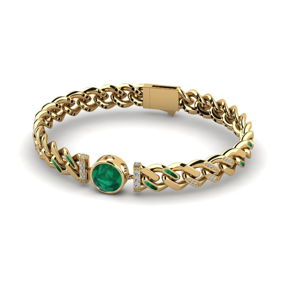 14k Oro Amarillo Esmeralda Pulsera de Mujer Hiv