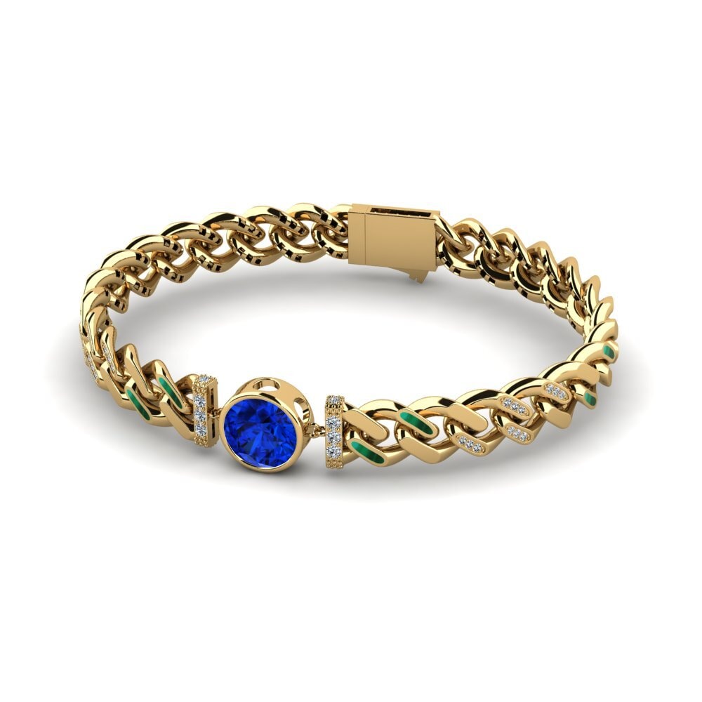 14k Oro Amarillo Safiro (Creado en Laboratorio) Pulsera de Mujer Hiv