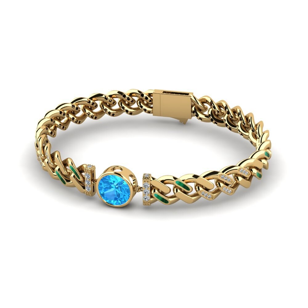 14k Oro Amarillo Topacio azul Pulsera de Mujer Hiv