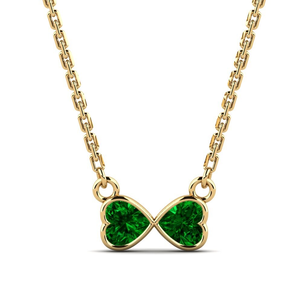 9k Oro Amarillo Circonita Verde Collar de Mujer Hjerteneck