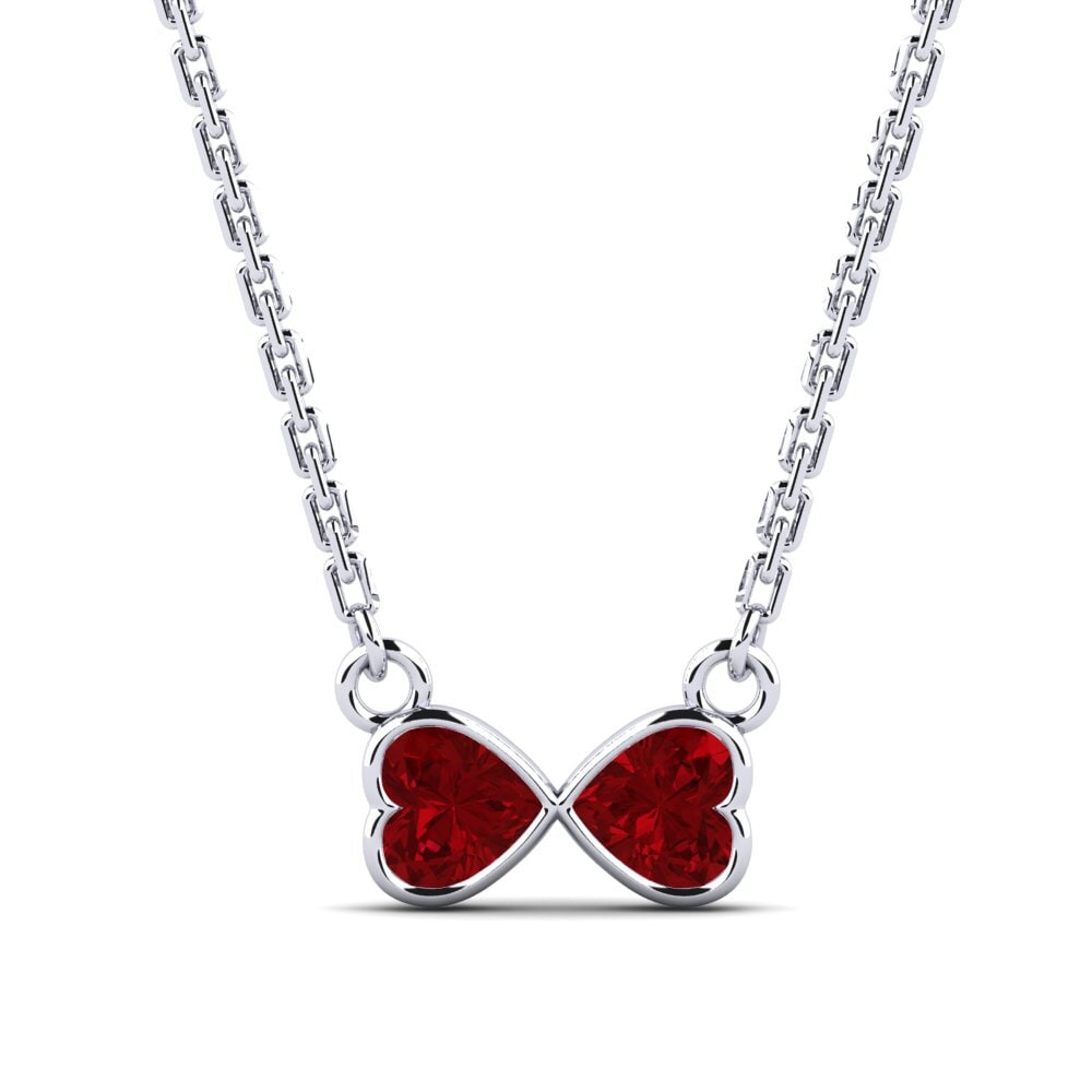 Platino 950 Circonita Roja Collar de Mujer Hjerteneck