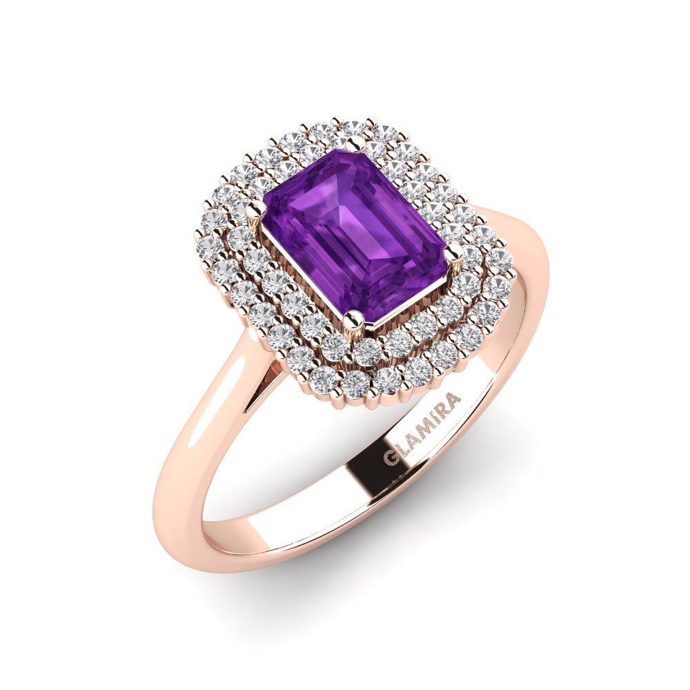 14k Rose Gold Amethyst Engagement Ring Hobnailed
