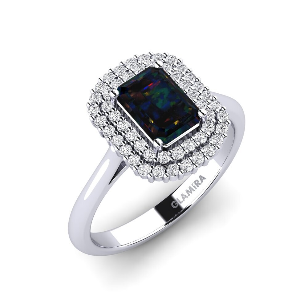 Black Opal Engagement Ring Hobnailed