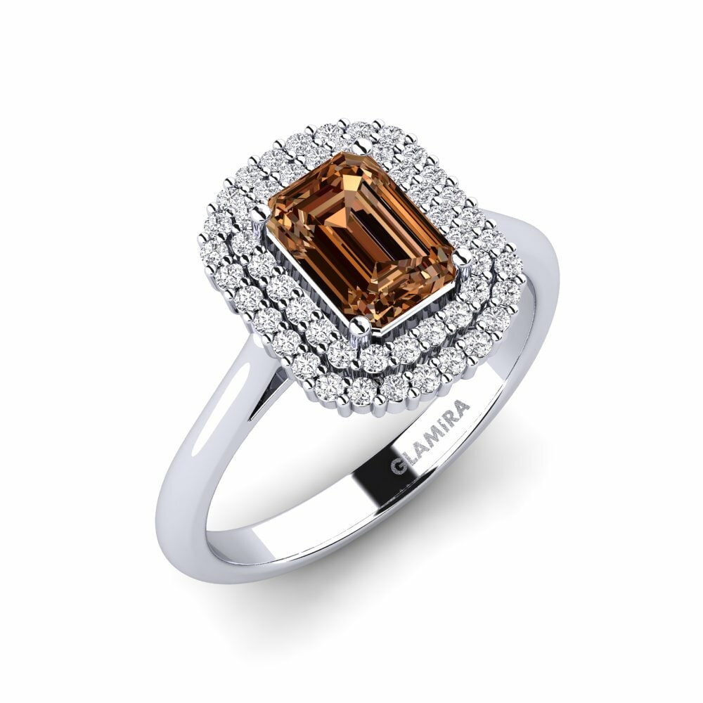 Emerald Cut Brown Diamond 950 Platinum Engagement Ring Hobnailed