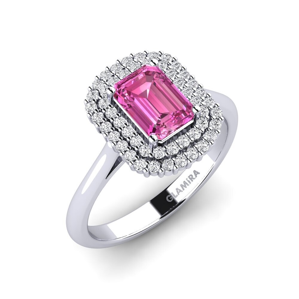 Emerald Cut Pink Topaz Engagement Ring Hobnailed