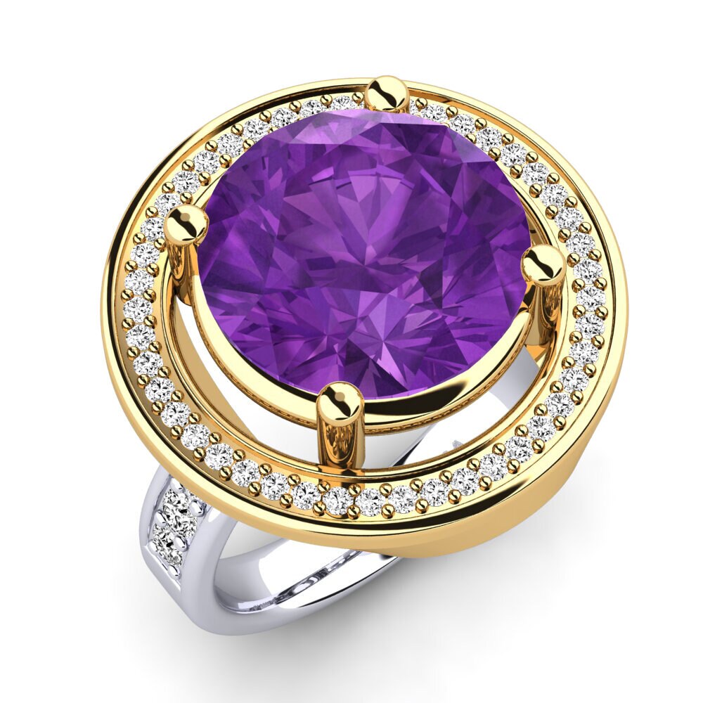 14k Oro Blanco & Amarillo Amatista Anillo Holli