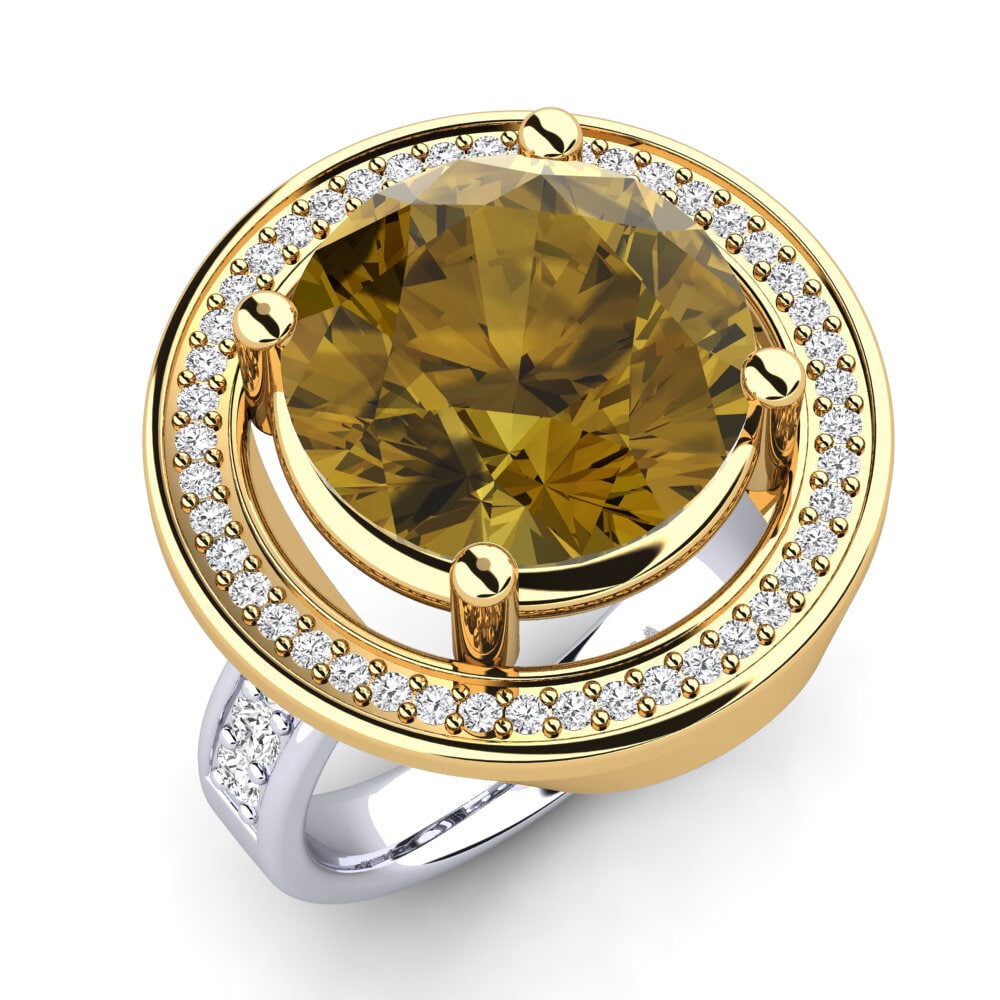 Or Blanc & Jaune 9k Zircon Brun Bague Holli