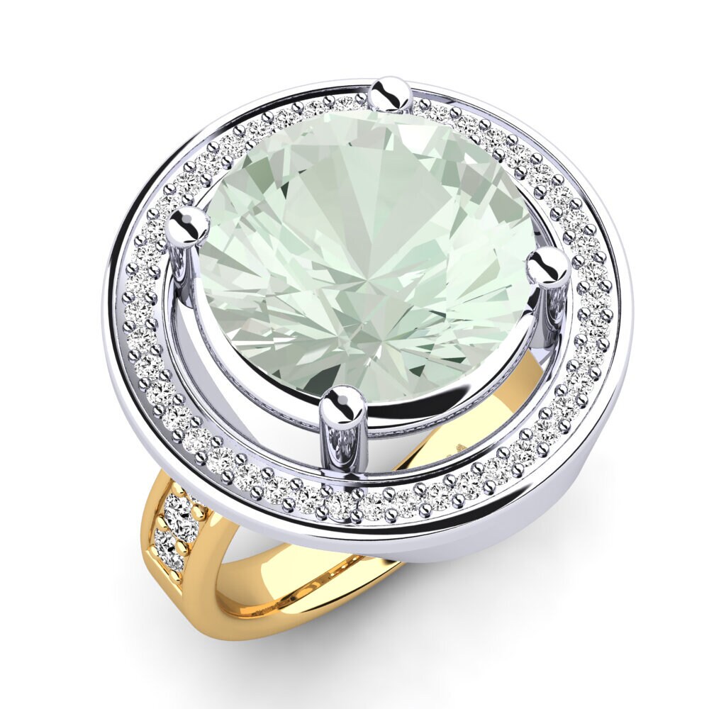 Amarelo & Branco-14K Ametista Verde Anel Holli