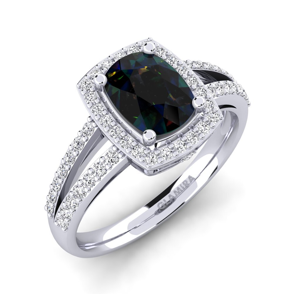 950 Platinum Black Opal Engagement Ring Holly