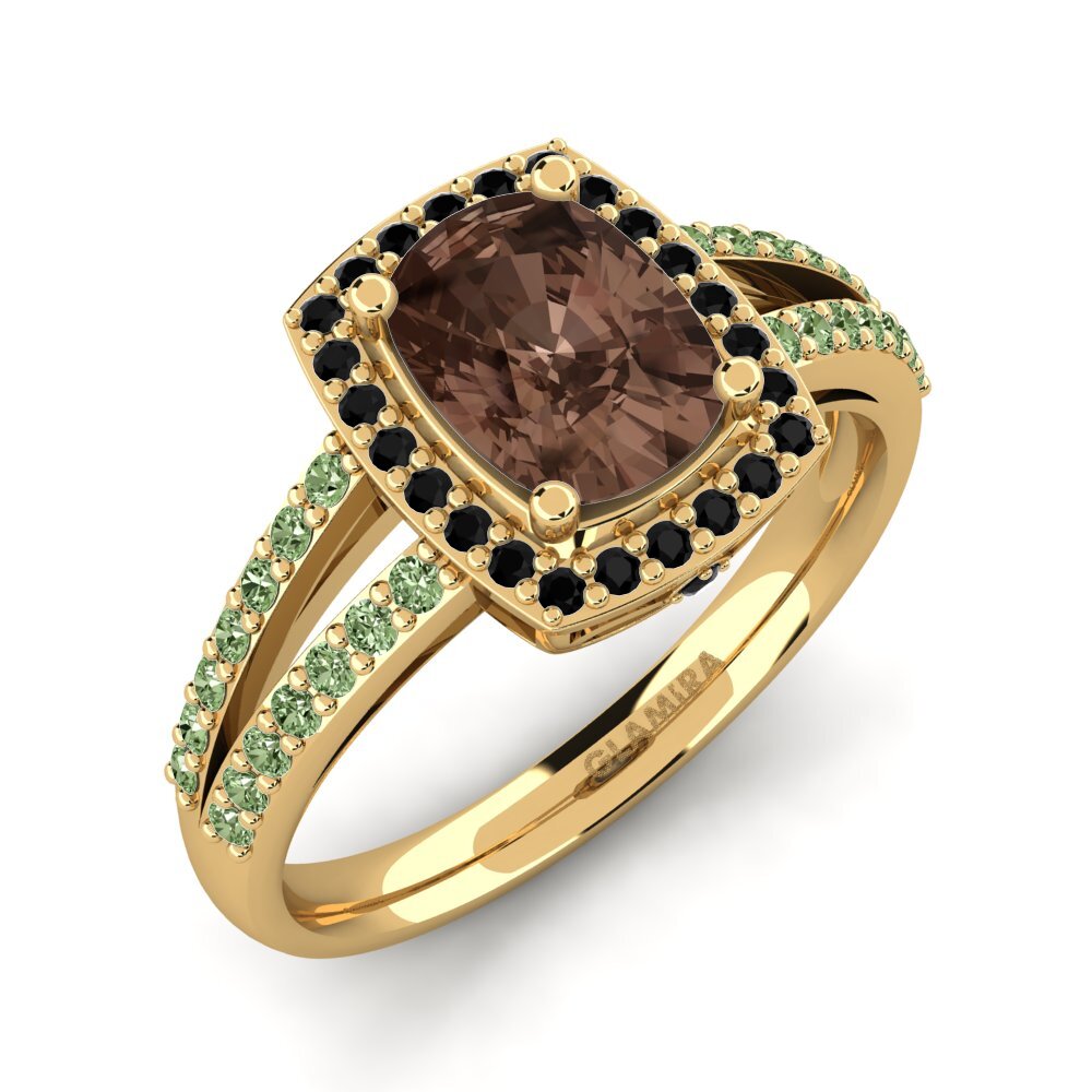 18k Oro Amarillo Cuarzo humo Anillo de compromiso Holly