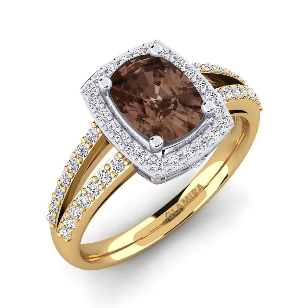 14ct Yellow & White Gold Smoky Quartz Engagement Ring Holly