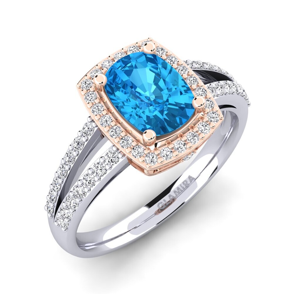 14ct White & Rose Gold Blue Topaz Engagement Ring Holly