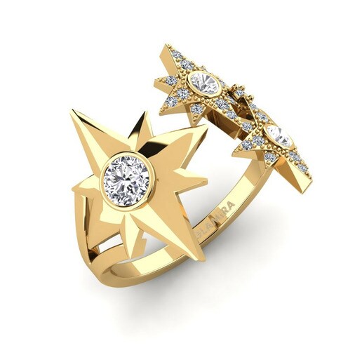 Anillo Homam Oro Amarillo 585 & Diamante & Zafiro blanco & Cristal de Swarovski