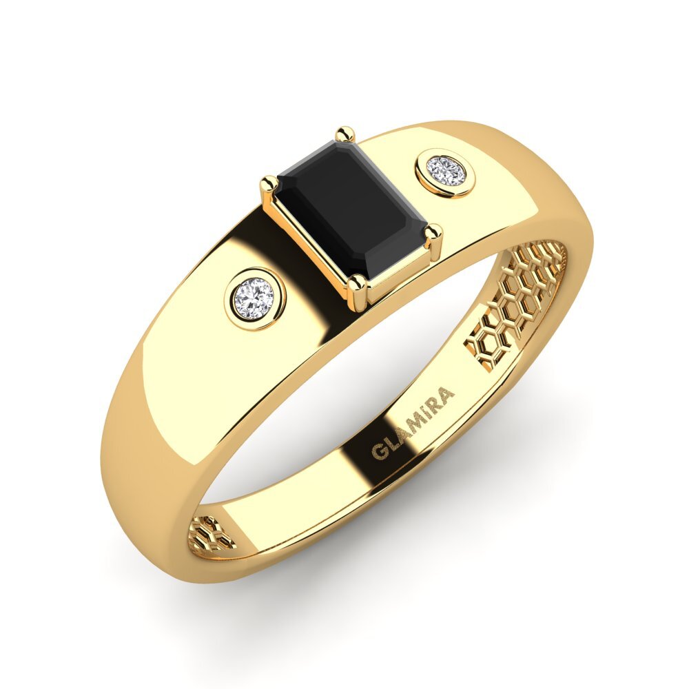 Oro Giallo 375 Zaffiro Nero Anello da uomo Honoya