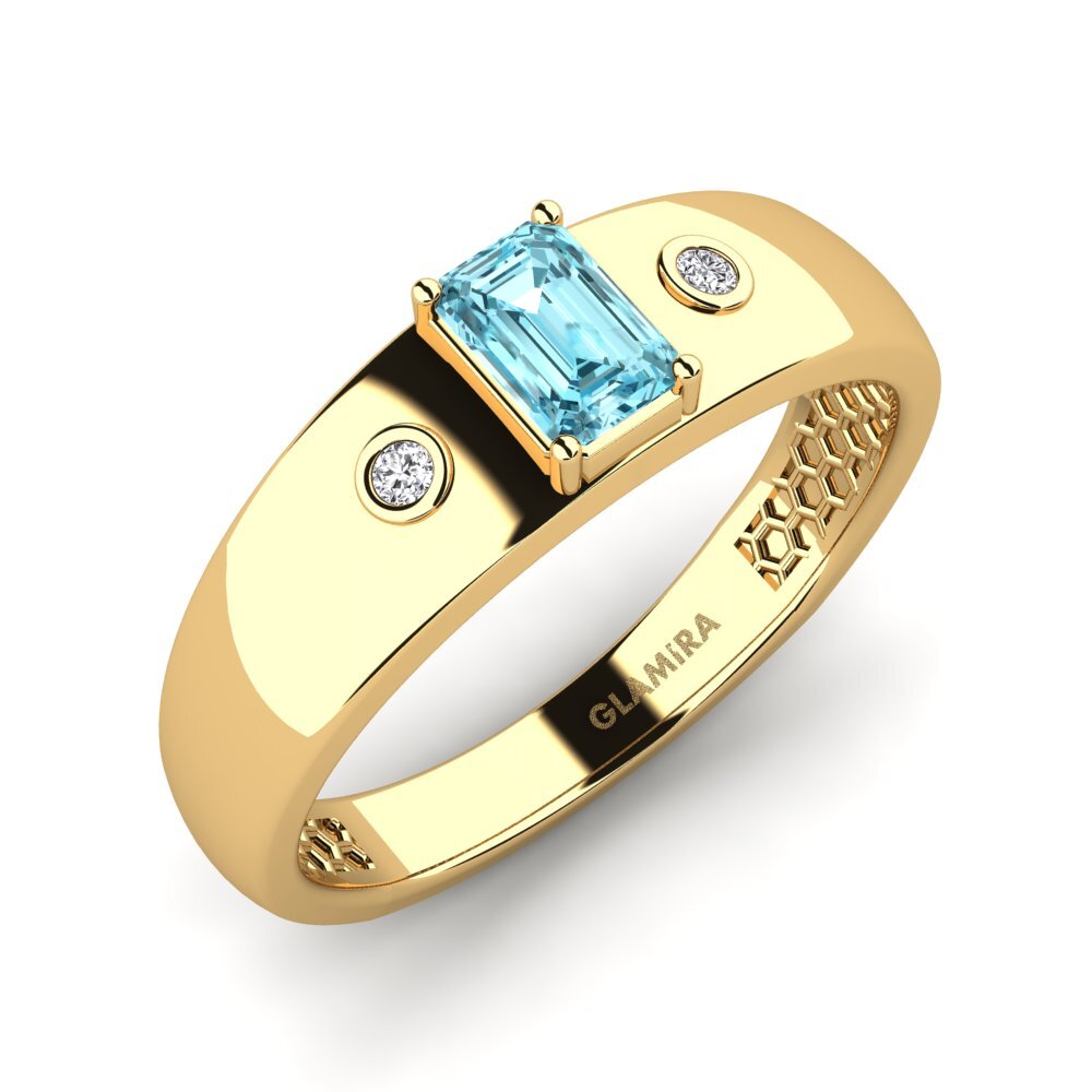 18ct Yellow Gold Blue Zircon Men's Ring Honoya
