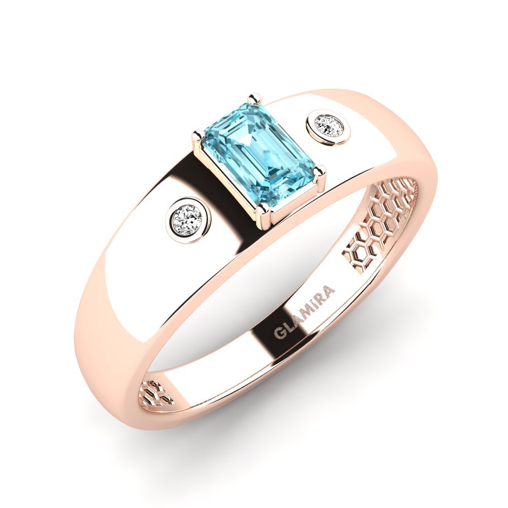 14k Oro Rosa Circón Azul Anillo de Hombre Honoya