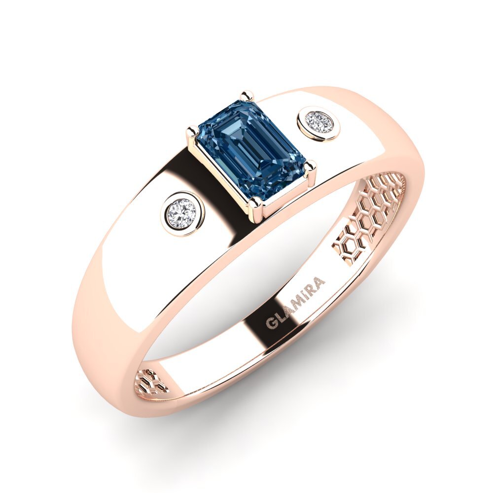 Oro Rosso 585 Diamante Blu Anello da uomo Honoya