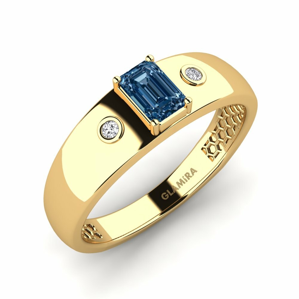 Oro Giallo 750 Diamante Blu Anello da uomo Honoya