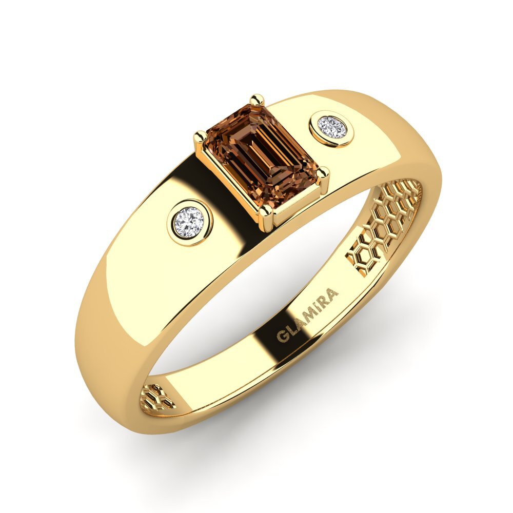 Oro Giallo 750 Diamante Marrone Anello da uomo Honoya