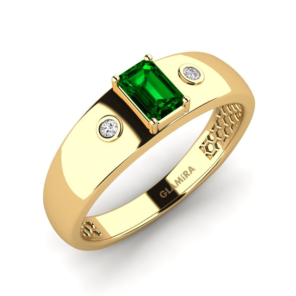 Oro Giallo 585 Zircone Verde Anello da uomo Honoya
