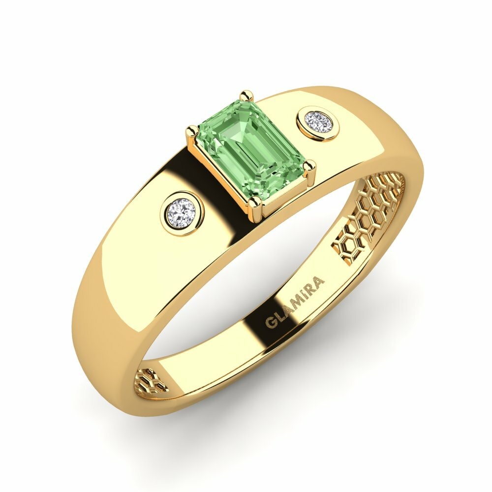 Oro Giallo 375 Diamante Verde Anello da uomo Honoya