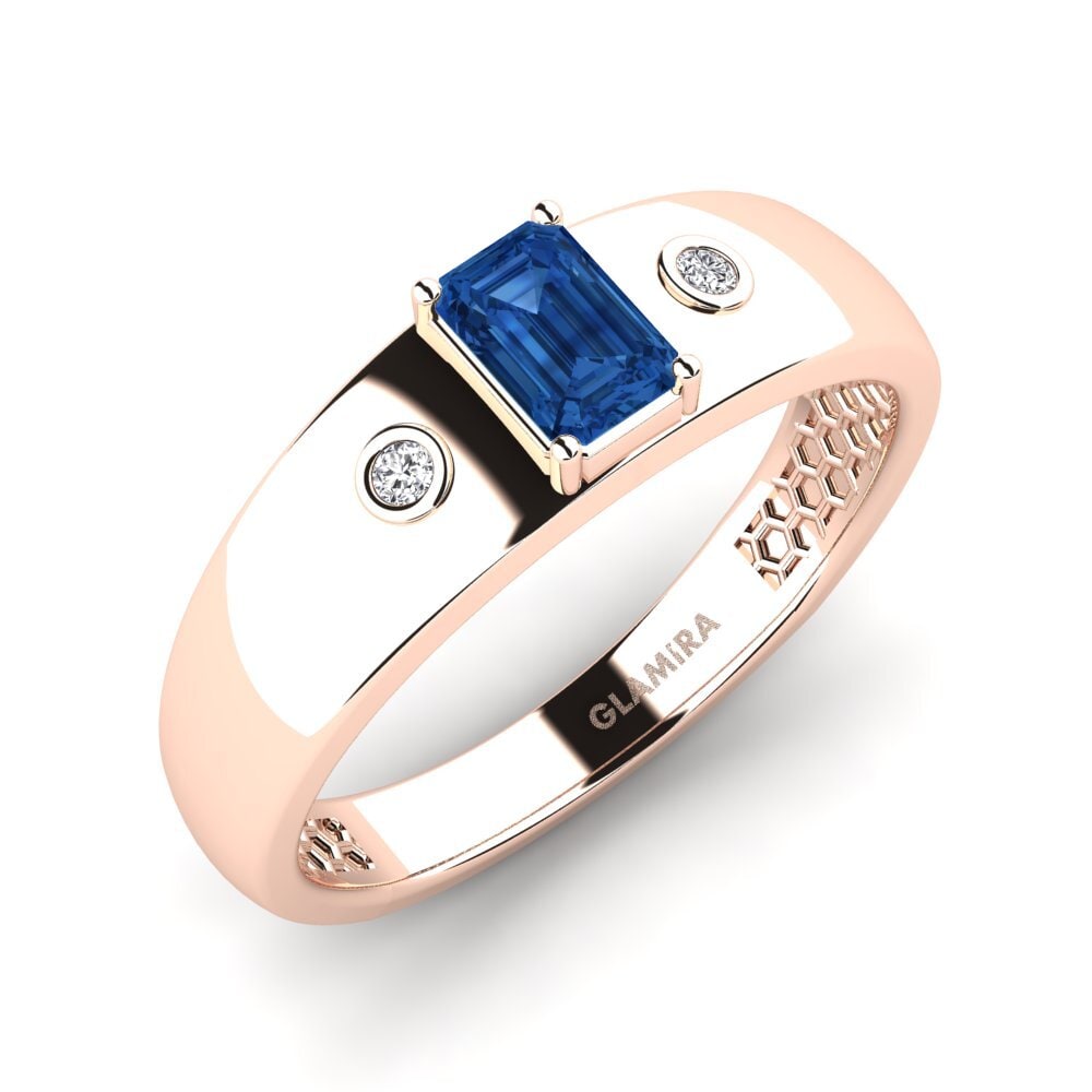 Oro Rosso 585 Zircone Blu Scuro Anello da uomo Honoya