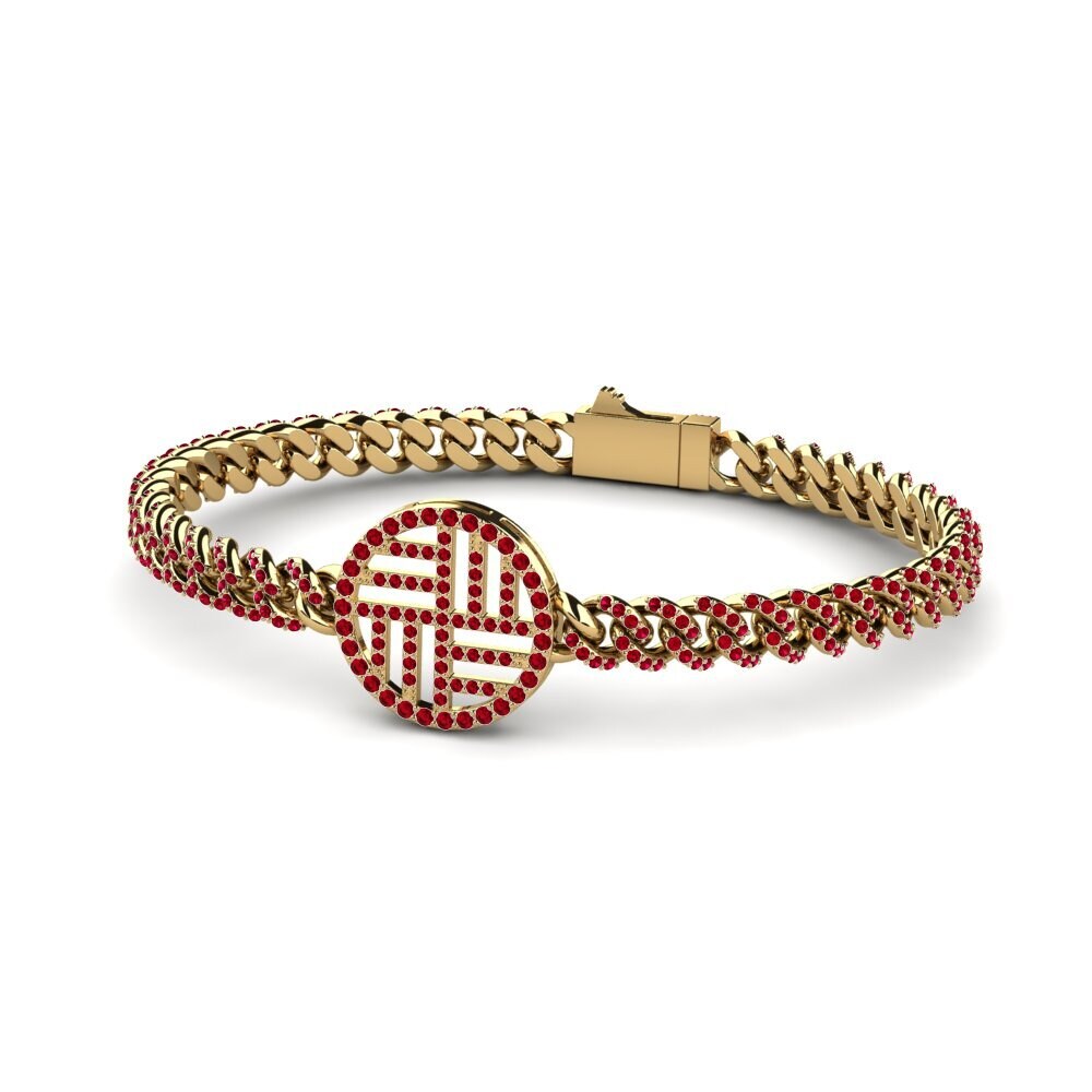 14k Oro Amarillo Circonita Roja Pulsera de Mujer Hooroon