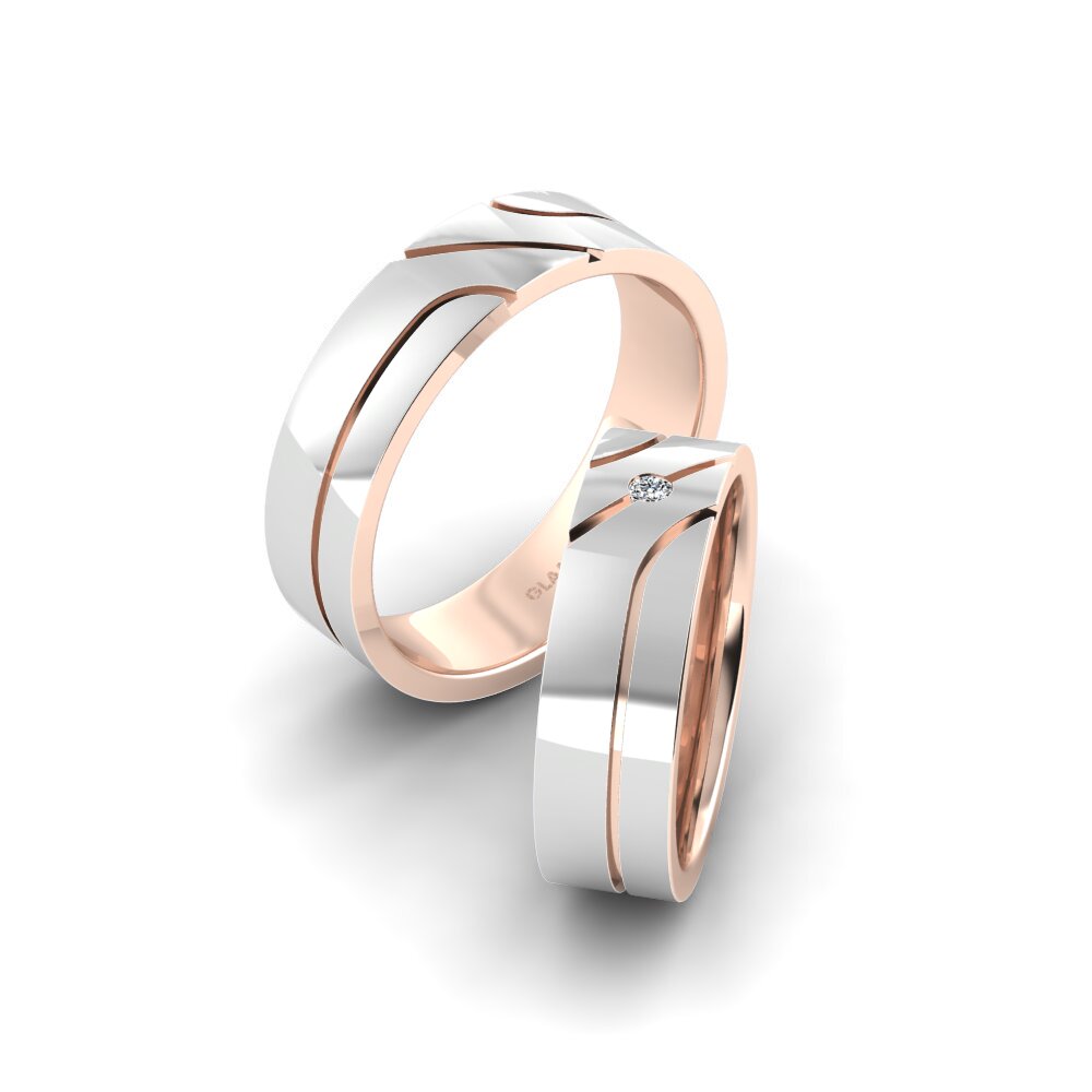 14k Oro Blanco & Rosa Anillo de boda Hot Cloud 6 mm