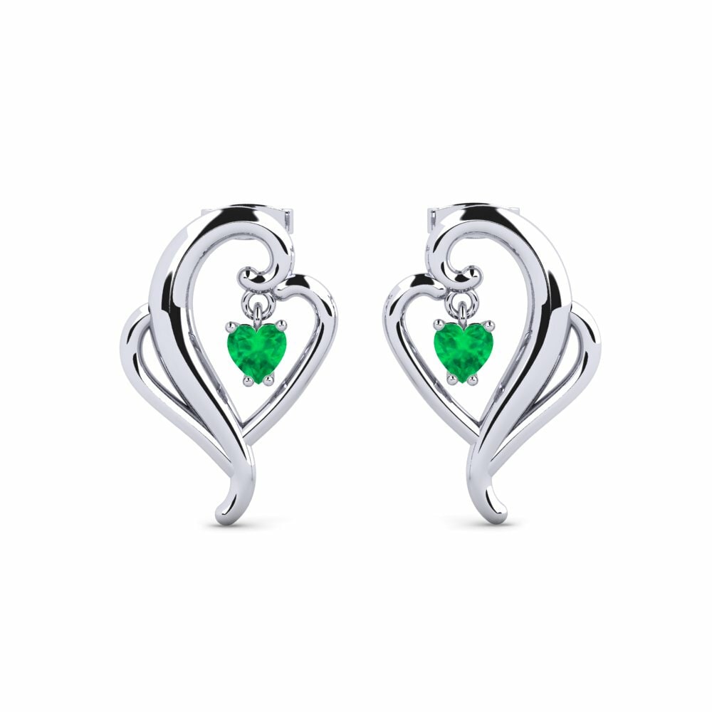 Studs Earrings GLAMIRA Houseline 585 White Gold Emerald