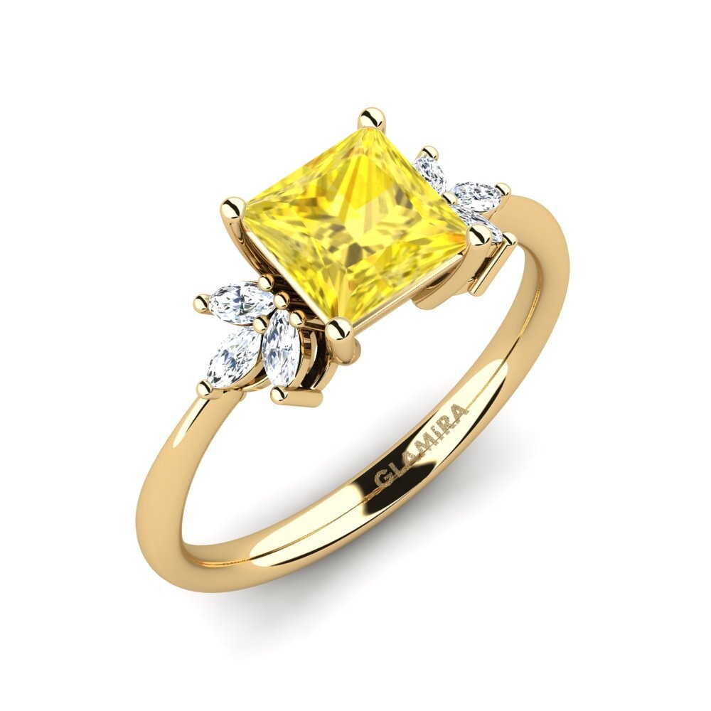 14k Oro Amarillo Zafiro amarillo Anillo de compromiso Htoni
