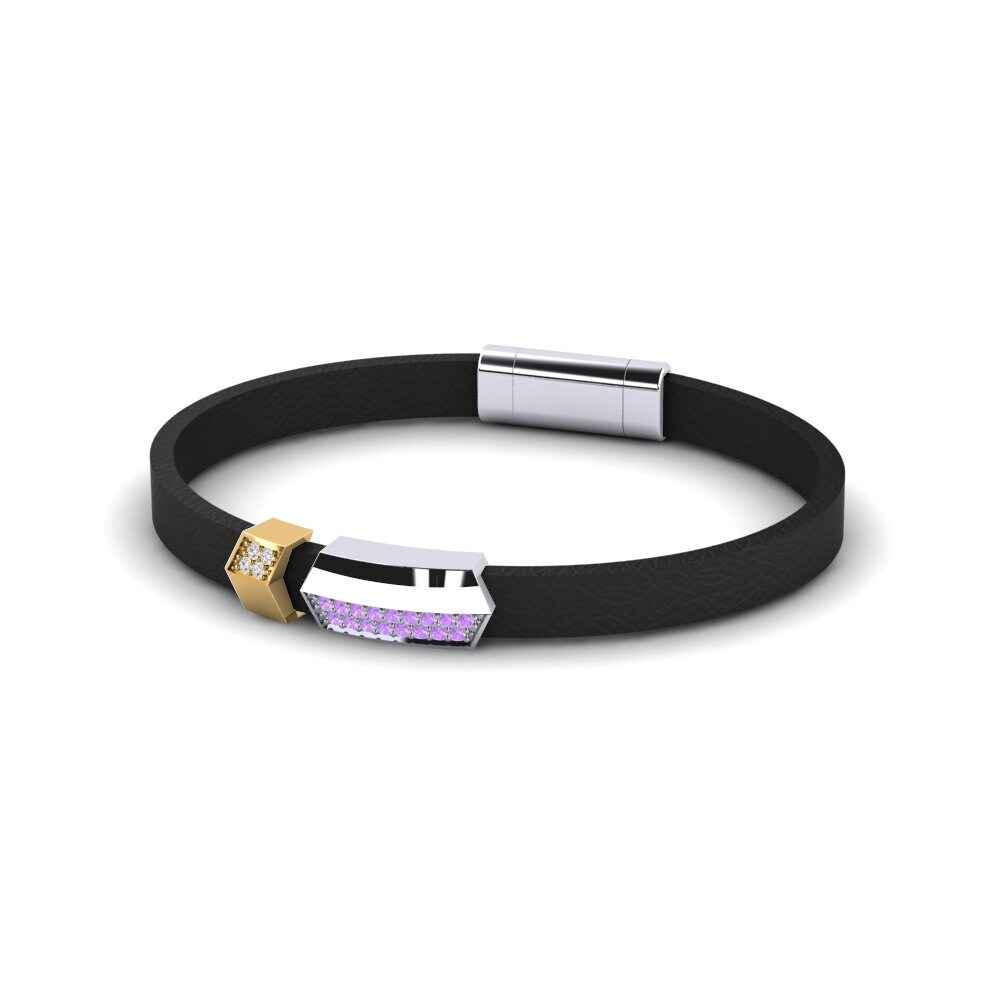 18ct White & Yellow Gold Amethyst Men's Bracelet Hudson