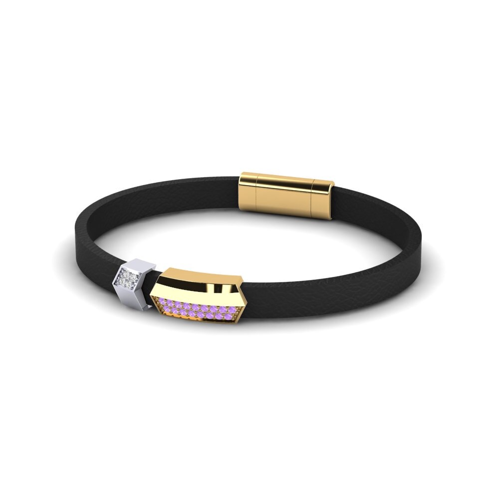 14K Yellow & White Gold Amethyst Men's Bracelet Hudson