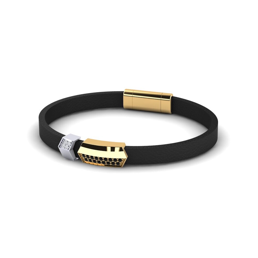 18ct Yellow & White Gold Black Onyx Men's Bracelet Hudson