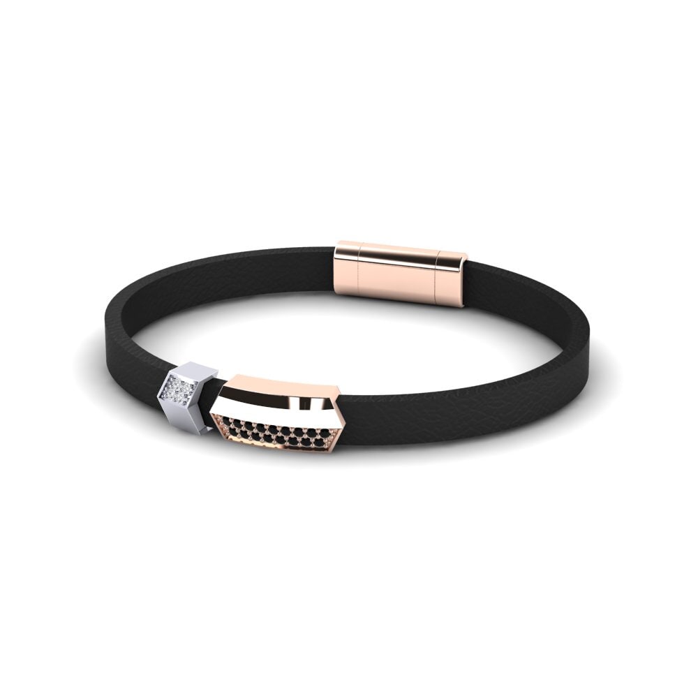 14ct Rose & White Gold Black Sapphire Men's Bracelet Hudson
