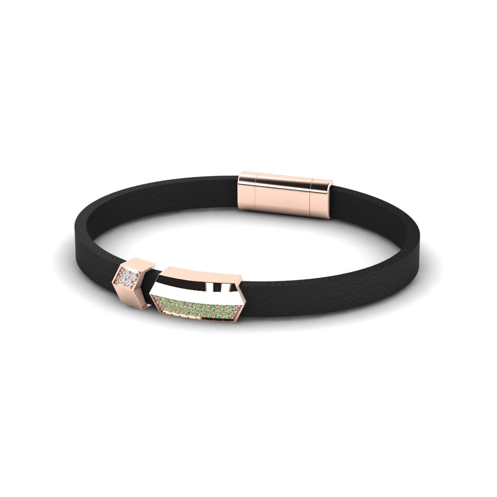 18ct Rose Gold Green Diamond Men's Bracelet Hudson